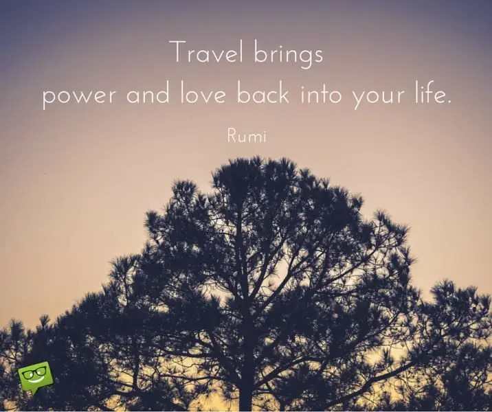 Travel brings power and love back into your life. Rumi