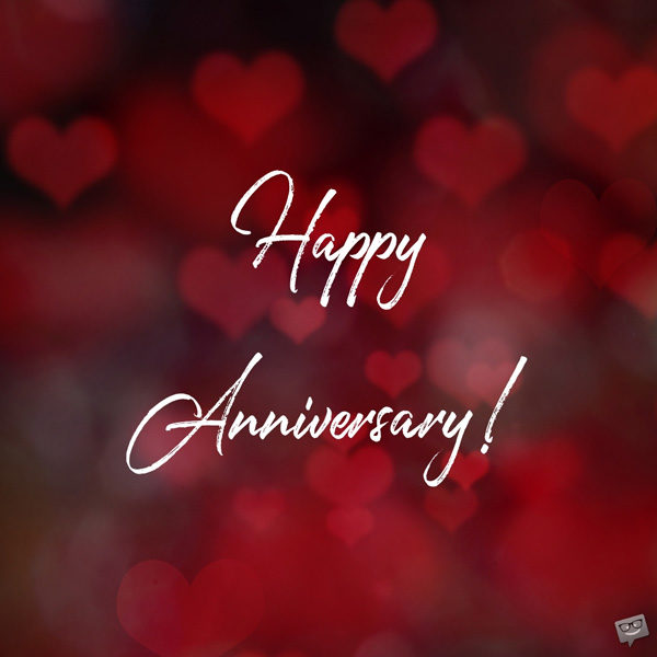 Happy Anniversary image for a husband on red background with hearts.