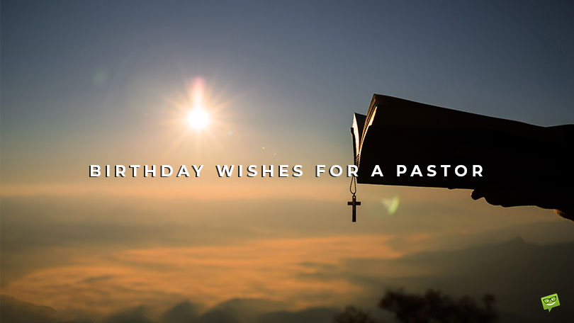 Featured image for a blog post with birthday wishes for a pastor. On the image there is an open book with a cross.